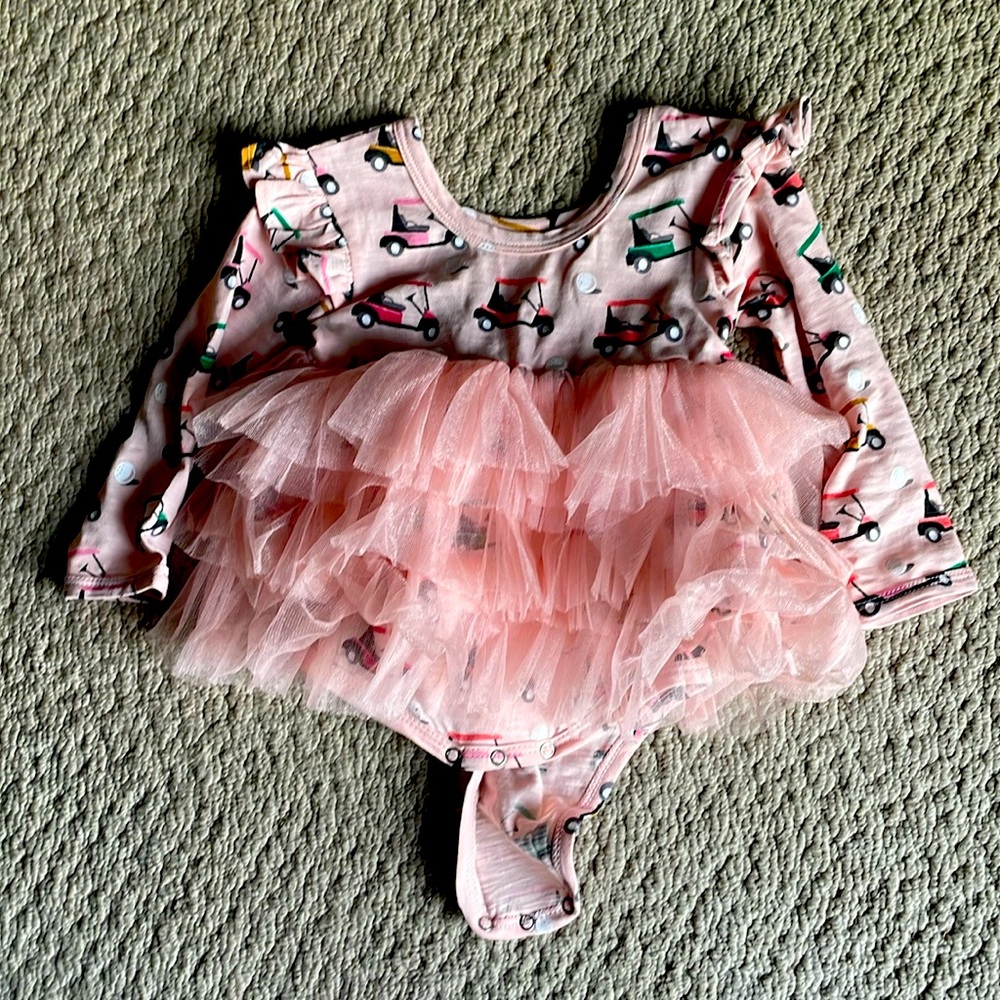 Spearmint Love Siix Golf Cart Pink / Organic Long Sleeve Tutu Bodysuit 12-18 Mos